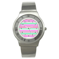 Pink Green Stripes Stainless Steel Watch