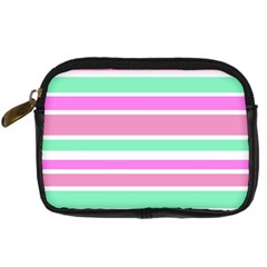 Pink Green Stripes Digital Camera Cases by BrightVibesDesign