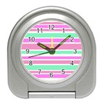 Pink Green Stripes Travel Alarm Clocks Front