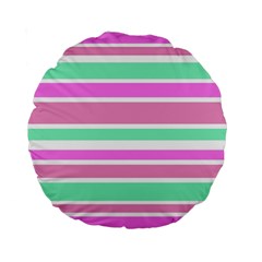 Pink Green Stripes Standard 15  Premium Round Cushions by BrightVibesDesign