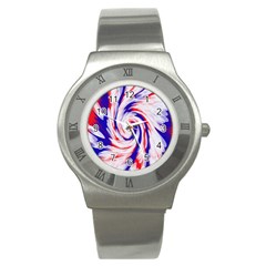 Groovy Red White Blue Swirl Stainless Steel Watch by BrightVibesDesign