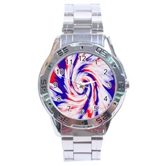 Groovy Red White Blue Swirl Stainless Steel Analogue Watch by BrightVibesDesign