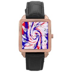 Groovy Red White Blue Swirl Rose Gold Leather Watch  by BrightVibesDesign