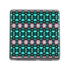 Fancy Teal Red Pattern Memory Card Reader (square) by BrightVibesDesign