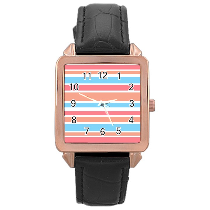 Orange Blue Stripes Rose Gold Leather Watch 