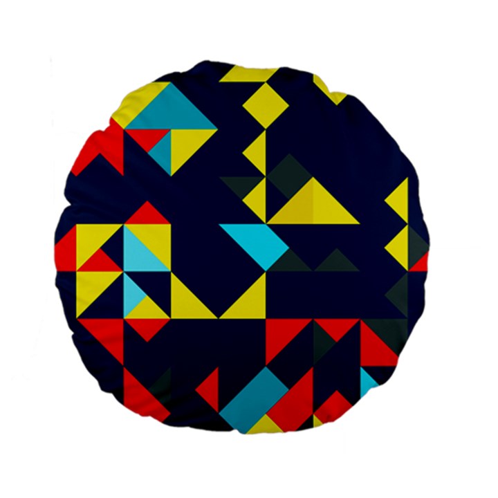 Colorful shapes on a blue background                                        	Standard 15  Premium Flano Round Cushion