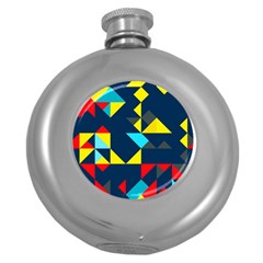 Colorful Shapes On A Blue Background                                        			hip Flask (5 Oz) by LalyLauraFLM