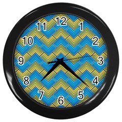 Blue And Yellow Wall Clocks (black) by FunkyPatterns