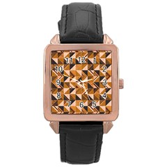 Brown Tiles Rose Gold Leather Watch  by FunkyPatterns