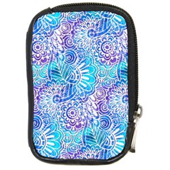Boho Flower Doodle On Blue Watercolor Compact Camera Cases by KirstenStar