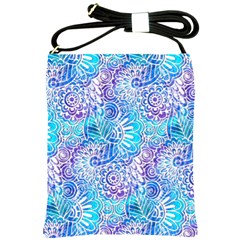 Boho Flower Doodle On Blue Watercolor Shoulder Sling Bags by KirstenStar