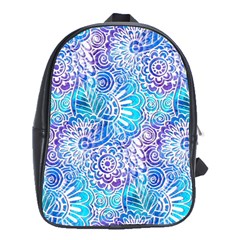 Boho Flower Doodle On Blue Watercolor School Bags (xl)  by KirstenStar