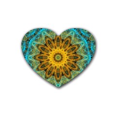 Blue Yellow Ocean Star Flower Mandala Heart Coaster (4 Pack) by Zandiepants