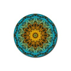 Blue Yellow Ocean Star Flower Mandala Rubber Round Coaster (4 Pack) by Zandiepants