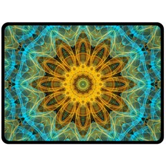 Blue Yellow Ocean Star Flower Mandala Double Sided Fleece Blanket (large) by Zandiepants