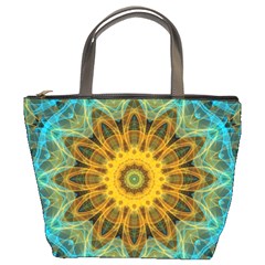Blue Yellow Ocean Star Flower Mandala Bucket Bag by Zandiepants