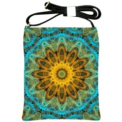 Blue Yellow Ocean Star Flower Mandala Shoulder Sling Bag by Zandiepants