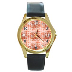 Pastel Red Round Gold Metal Watch by FunkyPatterns