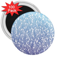 Blue Ombre feather pattern, white, 3  Magnet (100 pack)