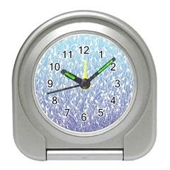 Blue Ombre feather pattern, white, Travel Alarm Clock