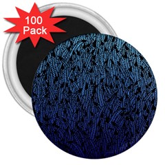 Blue Ombre Feather Pattern, Black, 3  Magnet (100 Pack) by Zandiepants