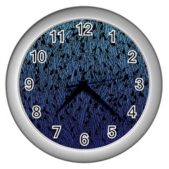 Blue Ombre Feather Pattern, Black, Wall Clock (silver) by Zandiepants