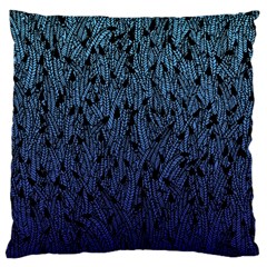 Blue Ombre Feather Pattern, Black, Large Cushion Case (two Sides) by Zandiepants