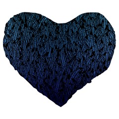 Blue Ombre Feather Pattern, Black, Large 19  Premium Flano Heart Shape Cushion by Zandiepants
