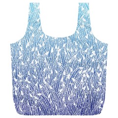 Blue Ombre Feather Pattern, White, Full Print Recycle Bag (xl) by Zandiepants