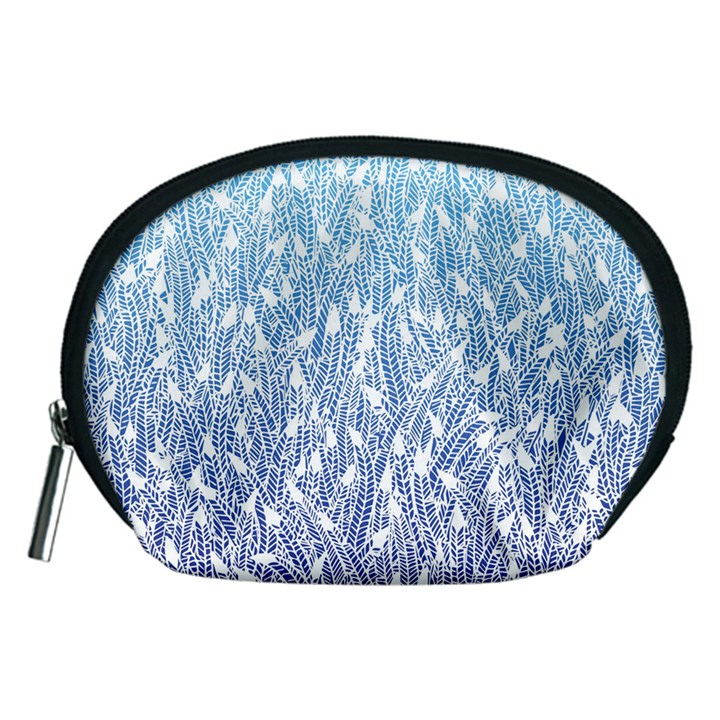 Blue Ombre feather pattern, white, Accessory Pouch (Medium)