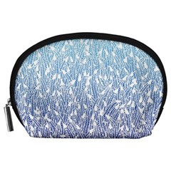 Blue Ombre feather pattern, white, Accessory Pouch (Large)