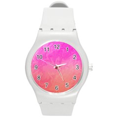 Ombre Pink Orange Round Plastic Sport Watch (m) by BrightVibesDesign