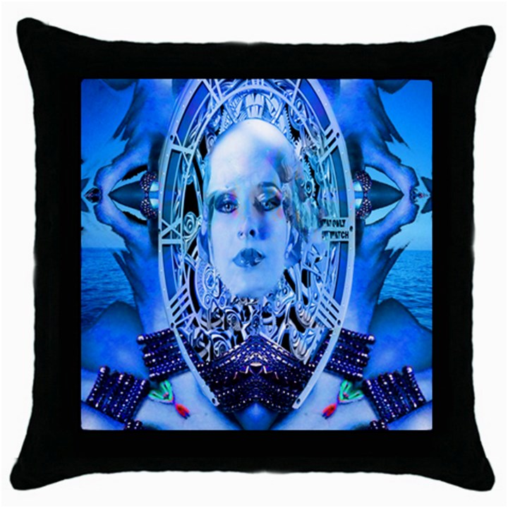 Clockwork Blue Throw Pillow Case (Black)