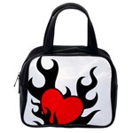 Black And Red Flaming Heart Classic Handbags (2 Sides) Back