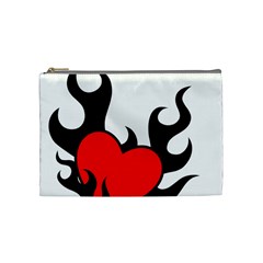 Black And Red Flaming Heart Cosmetic Bag (medium)  by TRENDYcouture