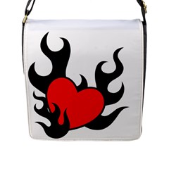Black And Red Flaming Heart Flap Messenger Bag (l)  by TRENDYcouture