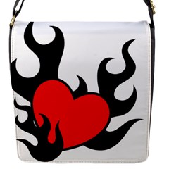Black And Red Flaming Heart Flap Messenger Bag (s) by TRENDYcouture