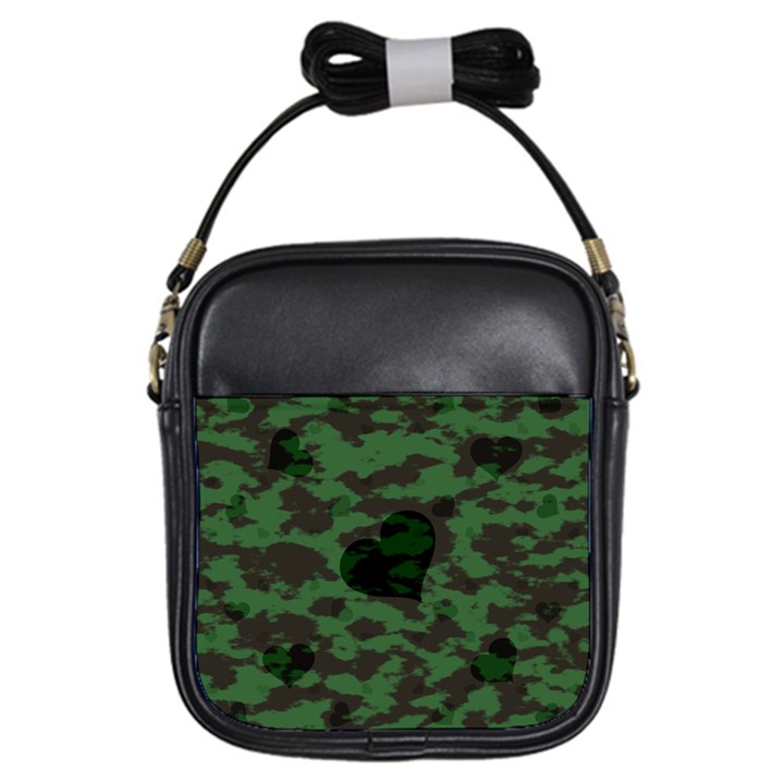 Green Camo Hearts Girls Sling Bags