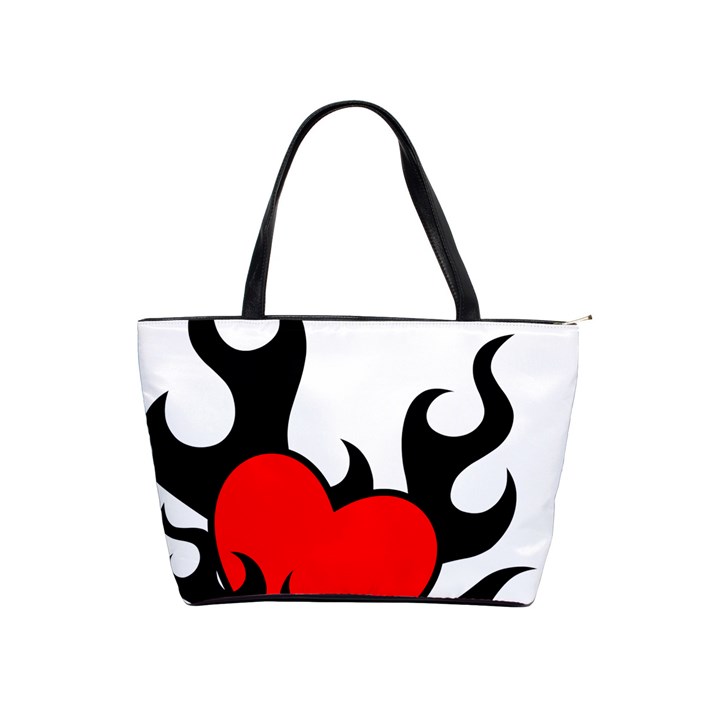 Black And Red Flaming Heart Shoulder Handbags