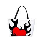 Black And Red Flaming Heart Shoulder Handbags Back