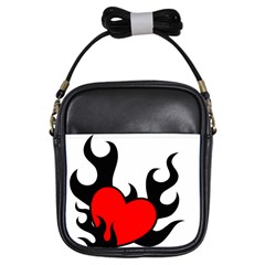 Black And Red Flaming Heart Girls Sling Bags by TRENDYcouture