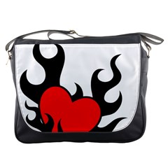 Black And Red Flaming Heart Messenger Bags by TRENDYcouture
