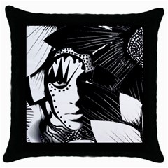 Woman Amongst Flowers Black Throw Pillow Case