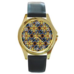 Vibrant Medieval Check Round Gold Metal Watch