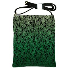 Green Ombre Feather Pattern, Black, Shoulder Sling Bag