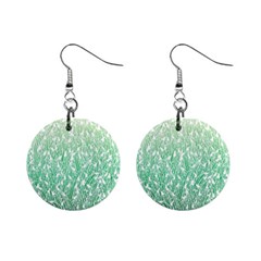 Green Ombre Feather Pattern, White, 1  Button Earrings