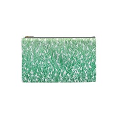 Green Ombre Feather Pattern, White, Cosmetic Bag (small)