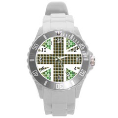 Green Flag Round Plastic Sport Watch (l) by cocksoupart