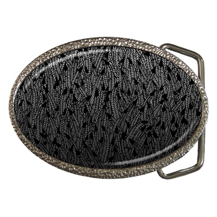 Grey Ombre feather pattern, black, Belt Buckle