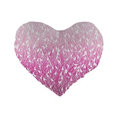 Pink Ombre Feather Pattern, White, Standard 16  Premium Flano Heart Shape Cushion 